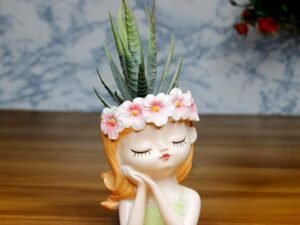 BHARATWALA Combo Pack of Girl and 1 Artificaial Plant Succulent Planter Pots Resin Creative Flowerpot Plant Pot Planter Container for Home Garden Office Desktop Decoration