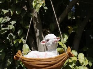 Polyresin Hanging Baby Goat on Hammock Swing