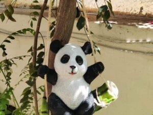 Polyresin Panda on Swing Statue for Garden Tree Decor, Home Decor, Garden Decoration Items for Balcony Hanging, Gifts (Grey, Pack of 1, Resin) Color May Change