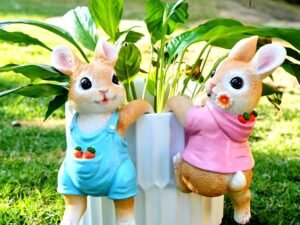 Bharatwala Bunny Decor Garden Patio Decor - Rabbit Planter Hugger 3pcs Indoor Plant Decorations for Flower Pot Cute Bunny Garden Easter Decoration (Pot and Plants are NOT Included)