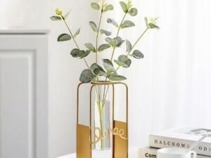 Square Shape Glass Tube Vase | Home Decoration Glass Test Tube Iron Art Hydroponic Vase Metal Frame Stand Crystal Transparent for Office, Home, Restaurant