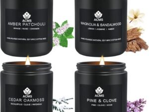 ACMS World Four Scented Men Candle Set, Scented Candles for Home, Gifts for Men, 28 oz 200 Hour Burn Time,4 Pack Manly Gifts Soy Candles of Cedar Oakmoss/Pine&Clove/Patchouli/Sandal Wood