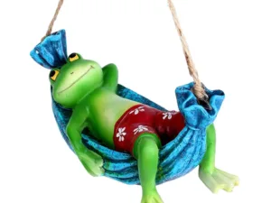 Resin Hanging Frog On Hammock Garden Decoration Items for Outdoor Balcony Home Office Hotel Lounge (21 X 9.5 Cm, L X H), Multicolour